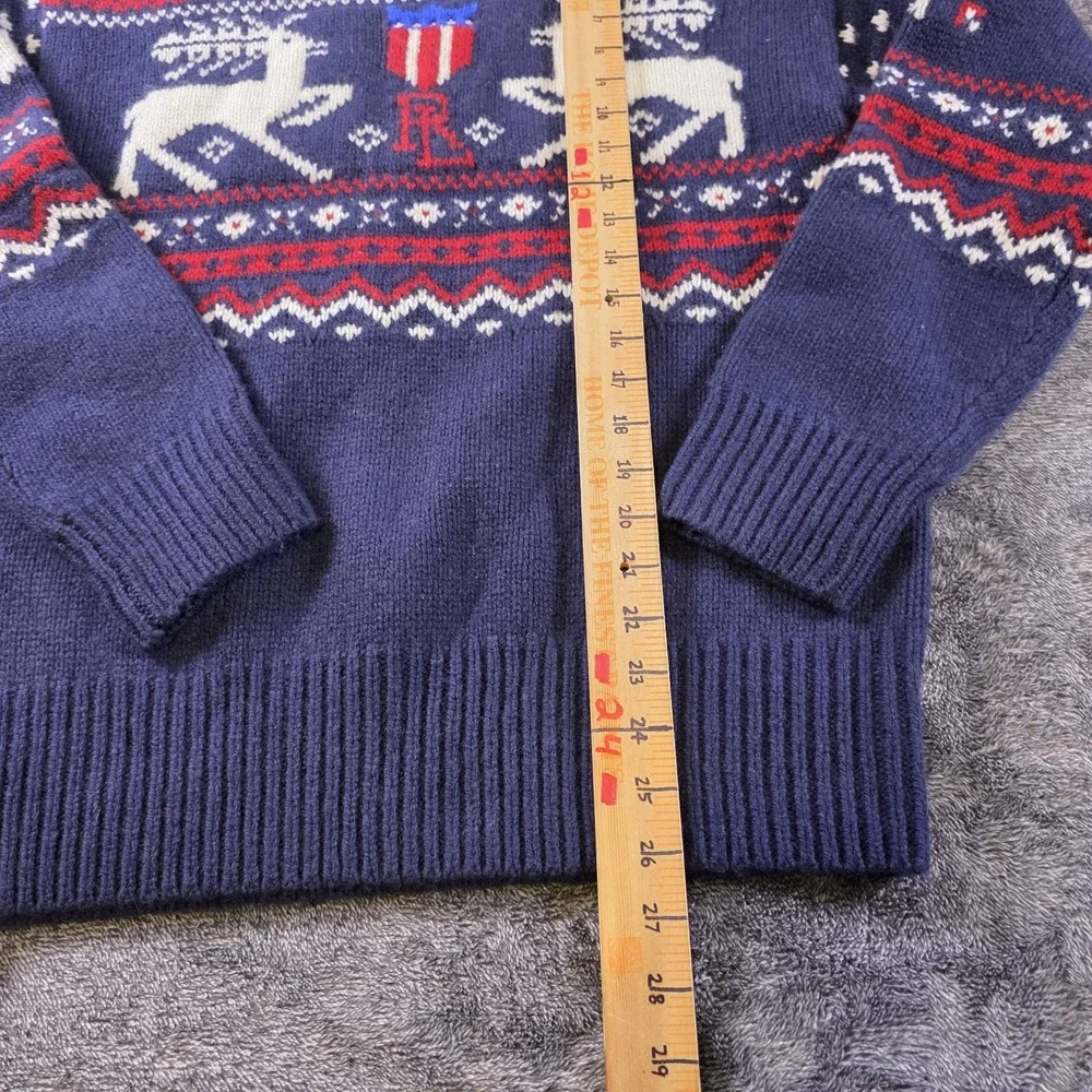 Polo Ralph Lauren Wool Reindeer Fair Isle Sweater Mens S Blue Patriotic Shield
